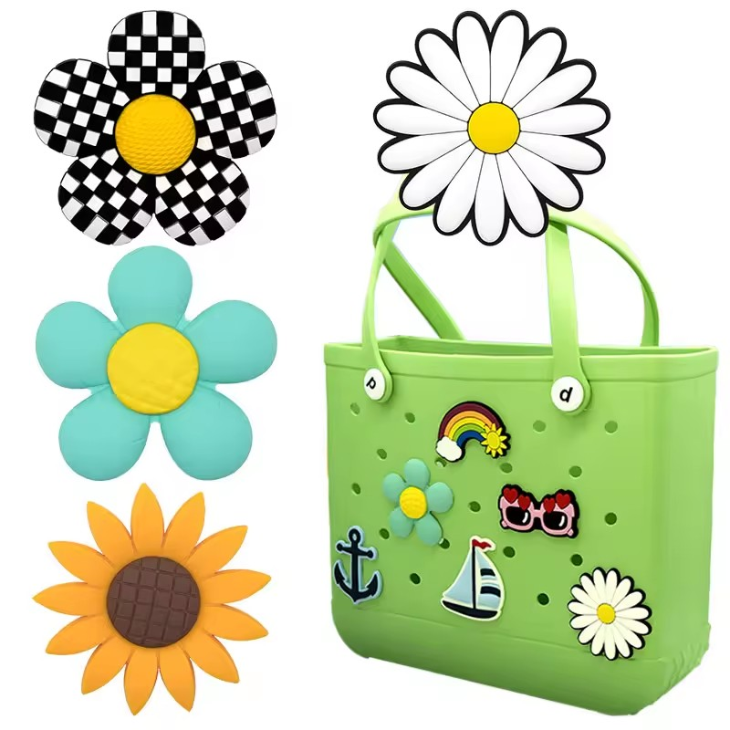 Tote beach letters numbers charms pvc large big size roses flowers rubber custom bogg bag charms