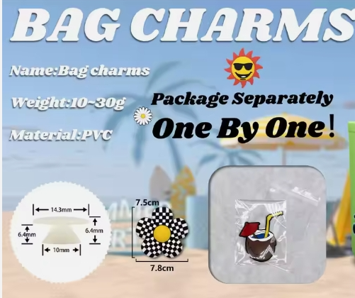 Tote beach letters numbers charms pvc large big size roses flowers rubber custom bogg bag charms