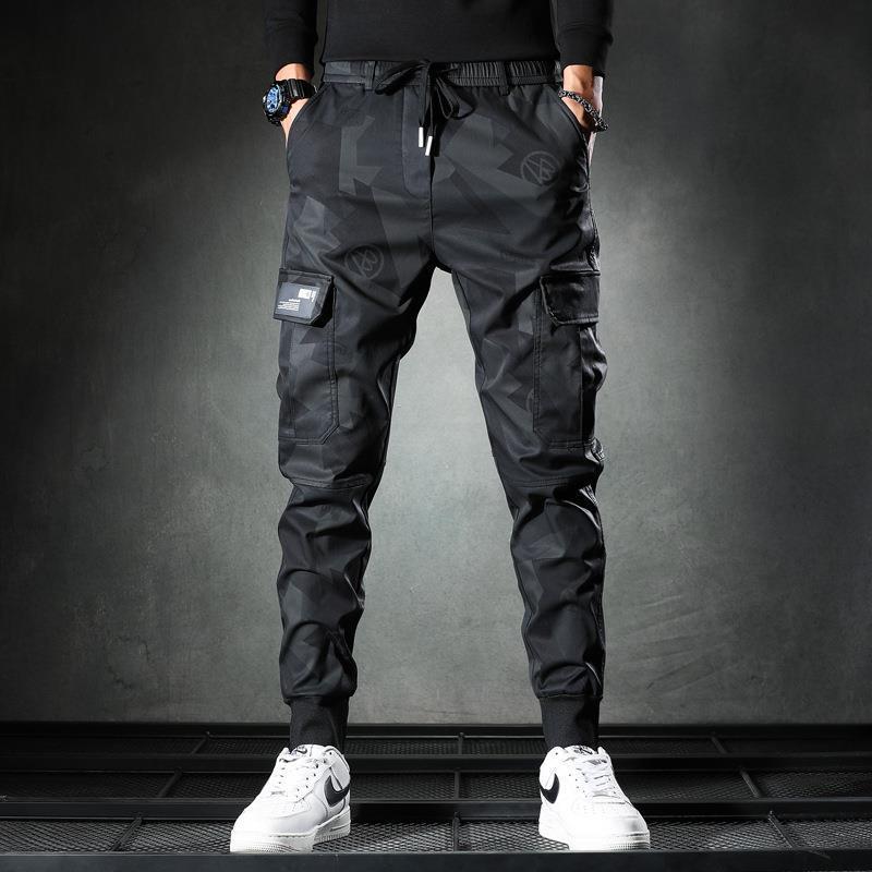 Spring/summer thin camouflage casual pants men's fashion brand new slim-fit elastic waist corset cargo long pants