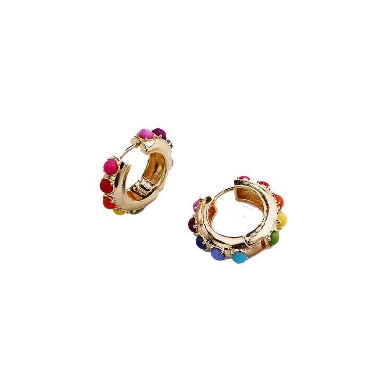 Rainbow pearl earrings Dopamine candy-colored hemispheres for women's ear clasp earrings