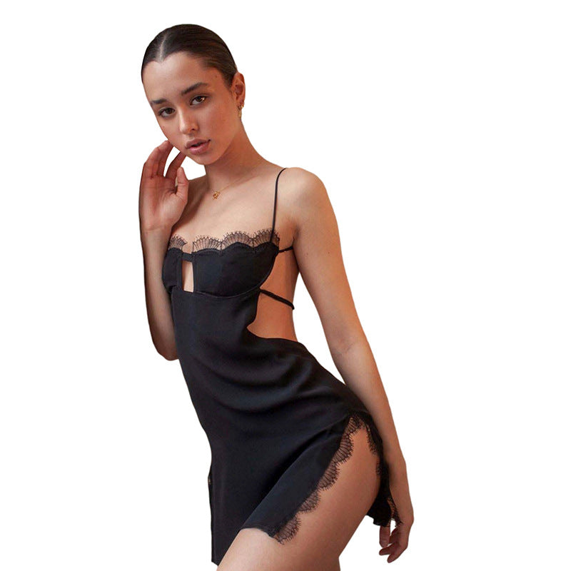 Europe and the United States style new women's sling-a-line shoulder fashion sexy backless slit dress women