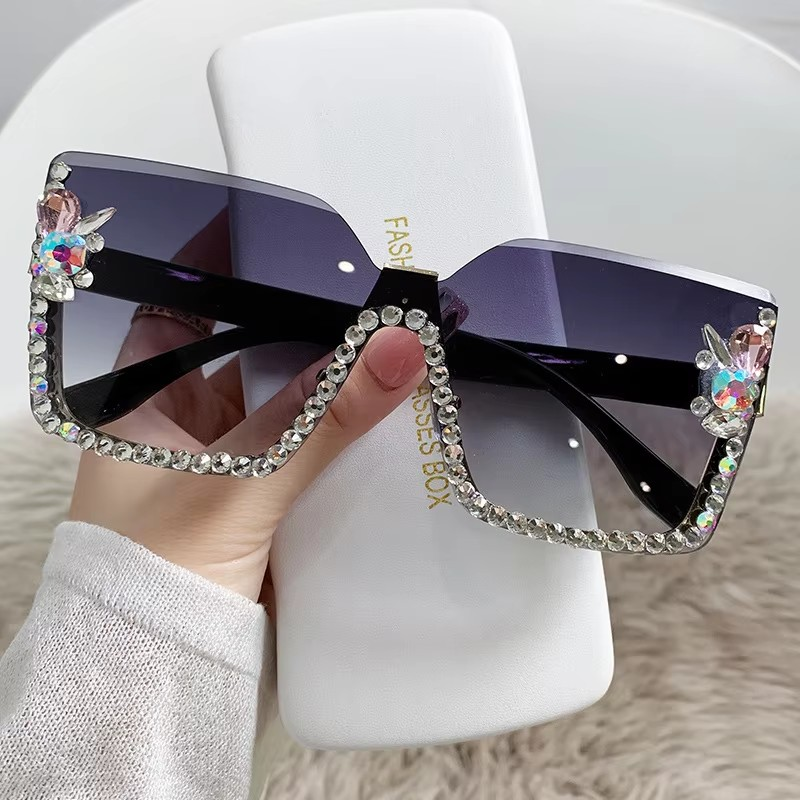 New Arrival Square Rimless With Diamond Designer Ladies Luxury Custom Logo Fashion Women Sunglasses