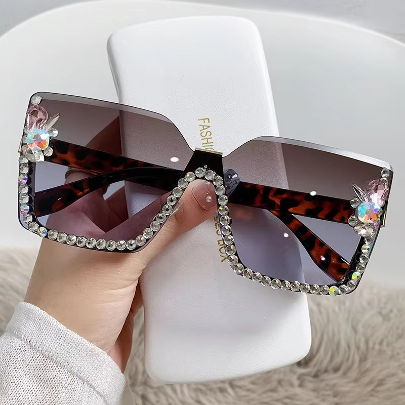 New Arrival Square Rimless With Diamond Designer Ladies Luxury Custom Logo Fashion Women Sunglasses