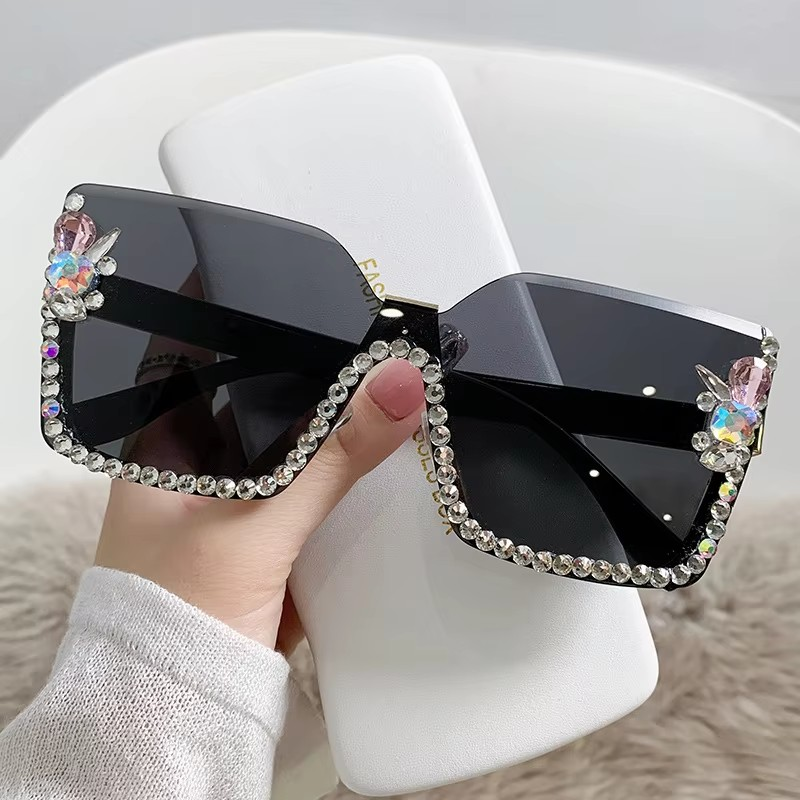 New Arrival Square Rimless With Diamond Designer Ladies Luxury Custom Logo Fashion Women Sunglasses