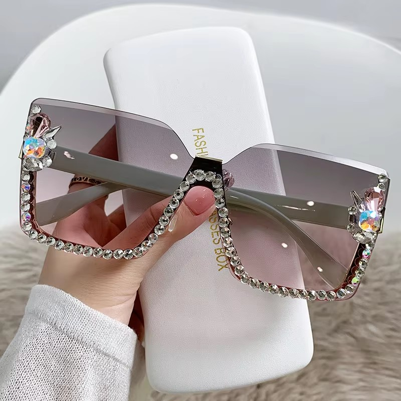 New Arrival Square Rimless With Diamond Designer Ladies Luxury Custom Logo Fashion Women Sunglasses