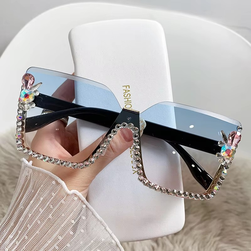 New Arrival Square Rimless With Diamond Designer Ladies Luxury Custom Logo Fashion Women Sunglasses