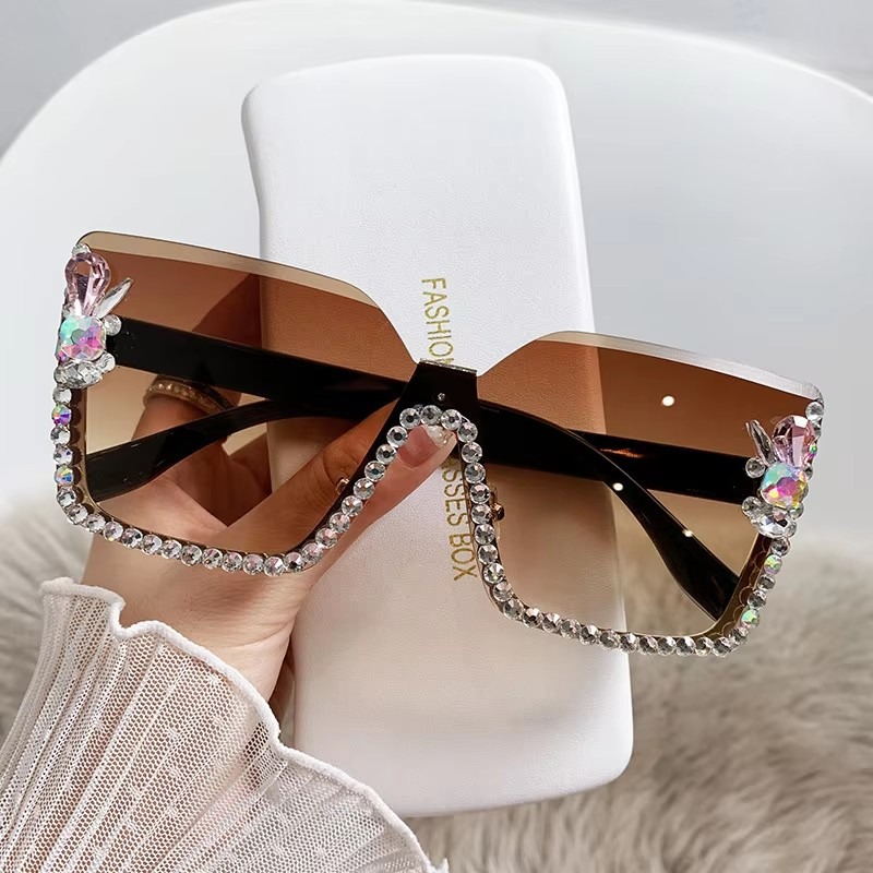 New Arrival Square Rimless With Diamond Designer Ladies Luxury Custom Logo Fashion Women Sunglasses