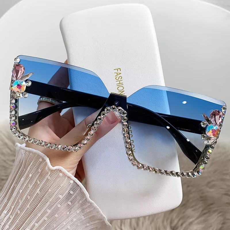 New Arrival Square Rimless With Diamond Designer Ladies Luxury Custom Logo Fashion Women Sunglasses