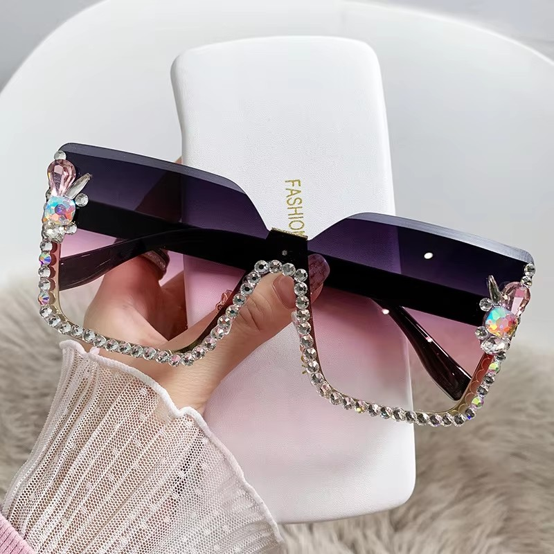 New Arrival Square Rimless With Diamond Designer Ladies Luxury Custom Logo Fashion Women Sunglasses