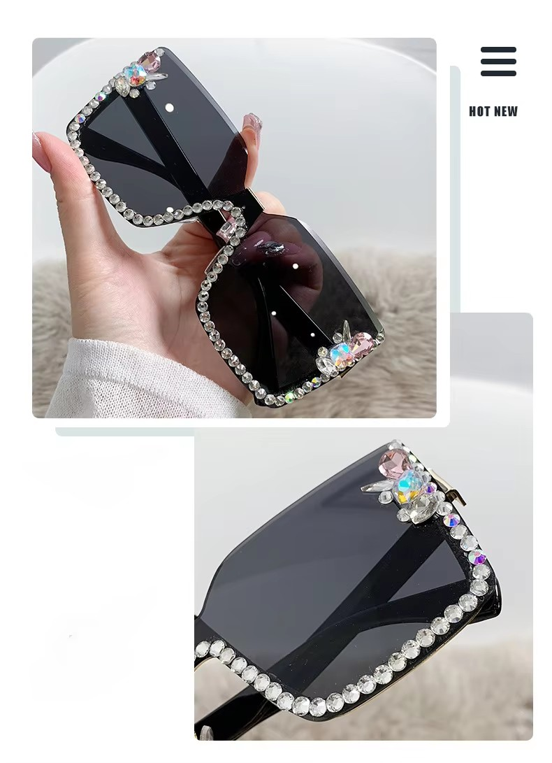 New Arrival Square Rimless With Diamond Designer Ladies Luxury Custom Logo Fashion Women Sunglasses