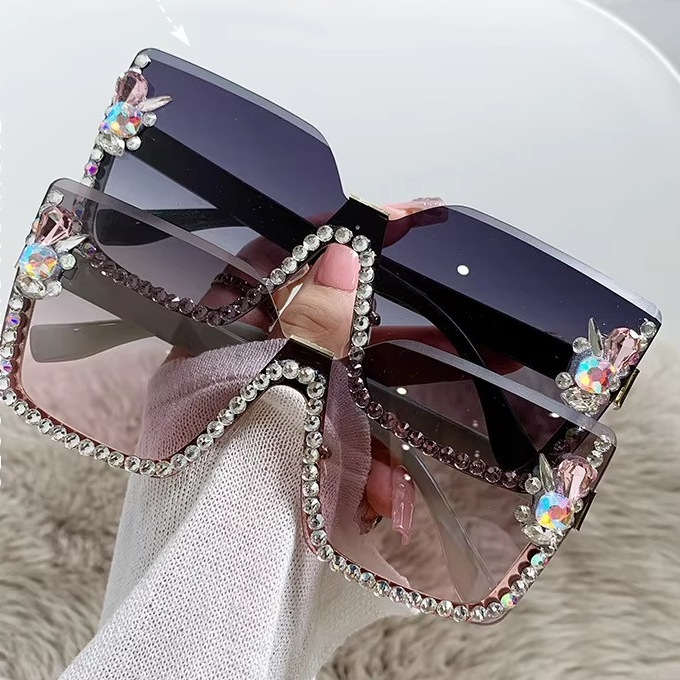 New Arrival Square Rimless With Diamond Designer Ladies Luxury Custom Logo Fashion Women Sunglasses