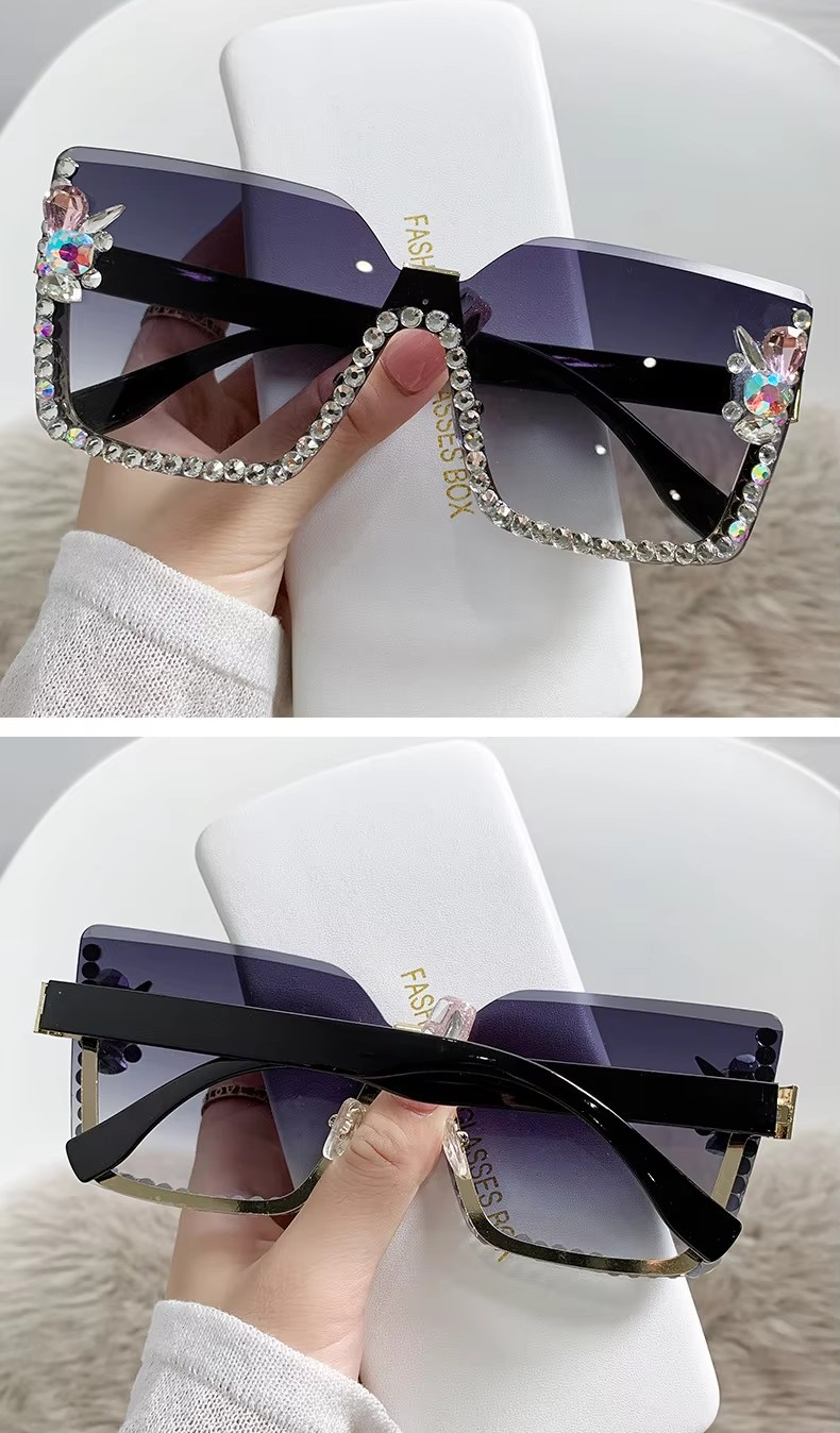 New Arrival Square Rimless With Diamond Designer Ladies Luxury Custom Logo Fashion Women Sunglasses