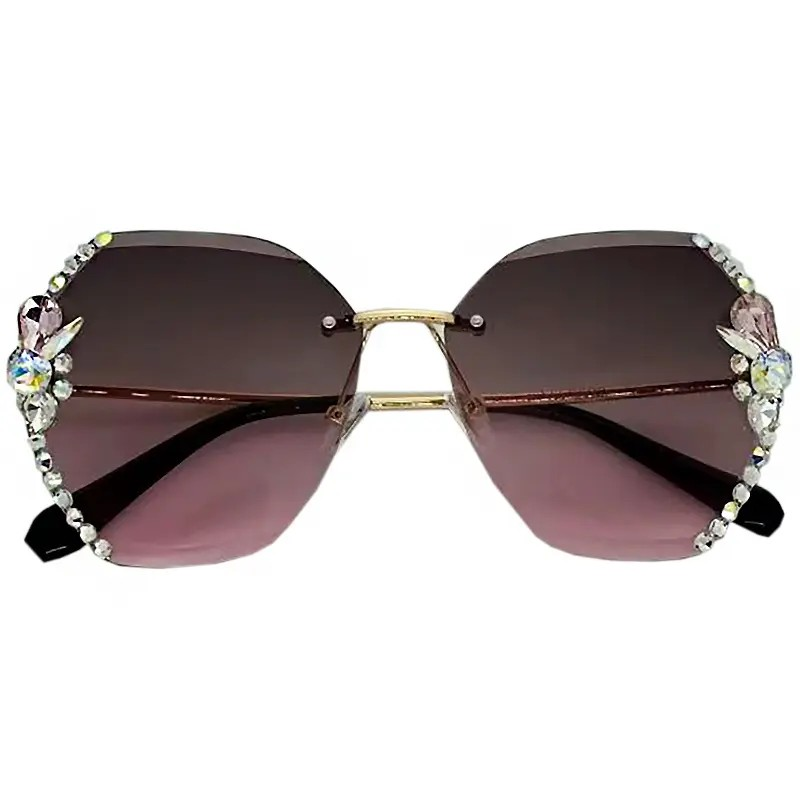 Lunette De Soleil Luxury Rhinestone Sun Glasses Female Shades Cutting Lens Rimless Sunglasses