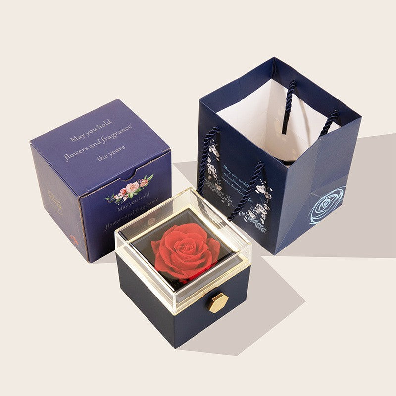 Creative rotating Valentine's Day rose  box Chinese Valentine's Day eternal flower proposal ring necklace box