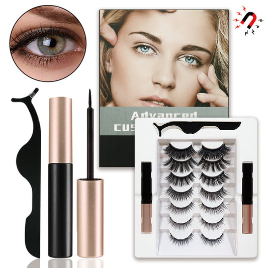 7 pairs of mixed liquid magnetic eyeliner and false eyelash set, glue-free magnetic adsorption