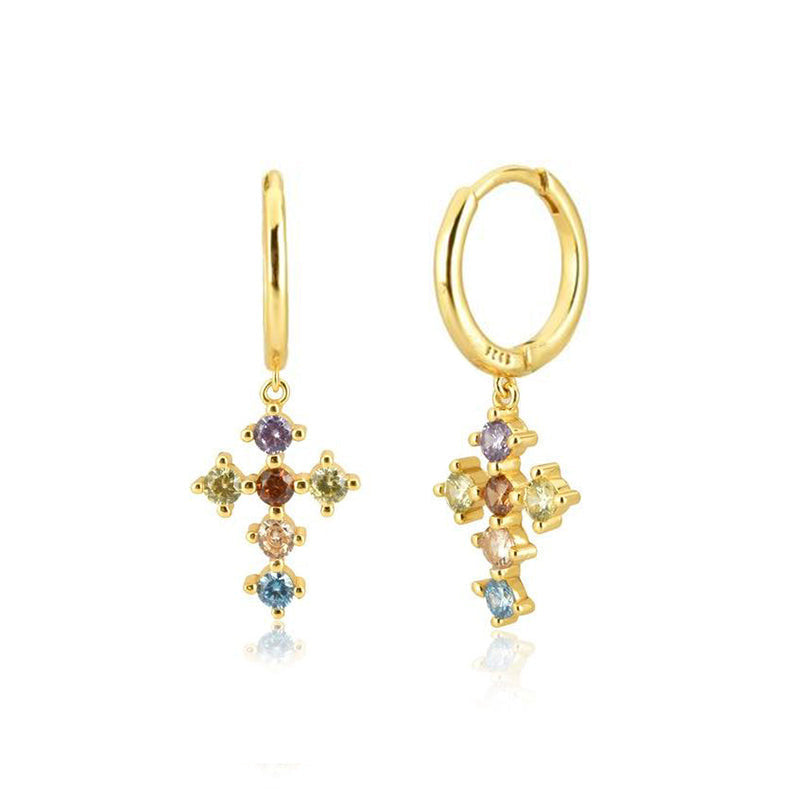 S925 Silver needle selling wind color earrings pendant female retro style studded with zircon earrings