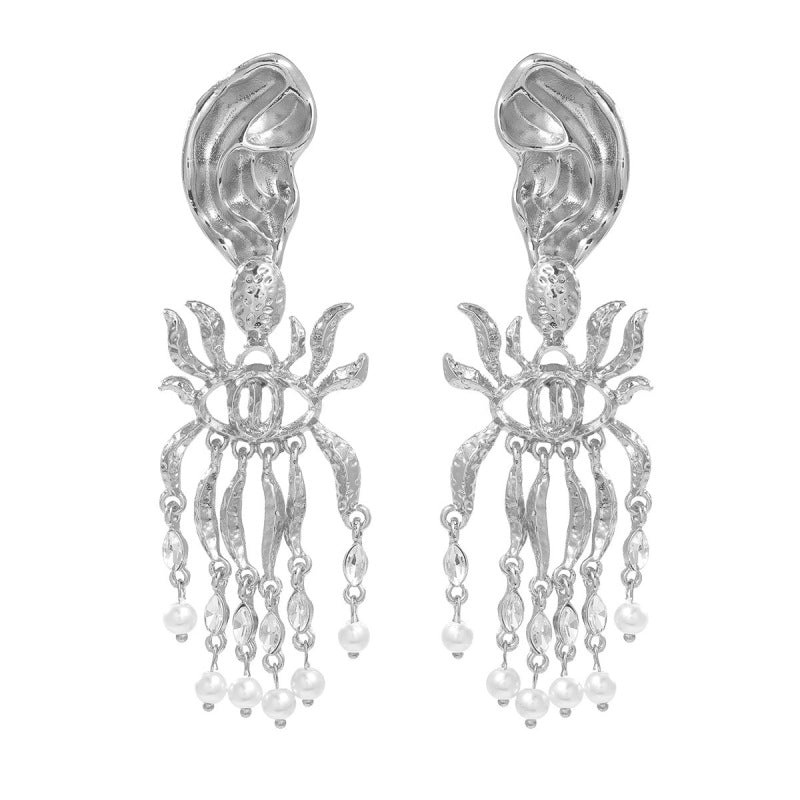 Retro earrings Women's exaggerated alloy imitation pearl fringe earrings pendant jewelry