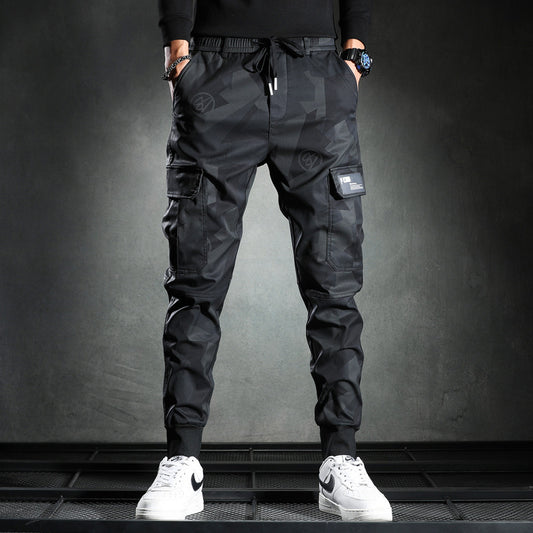 Spring/summer thin camouflage casual pants men's fashion brand new slim-fit elastic waist corset cargo long pants