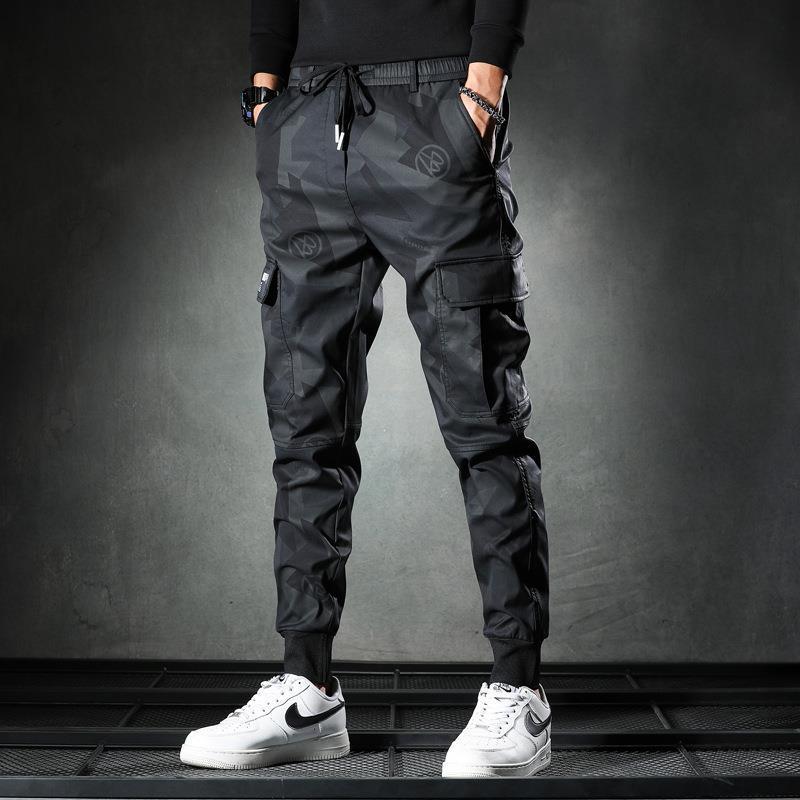 Spring/summer thin camouflage casual pants men's fashion brand new slim-fit elastic waist corset cargo long pants