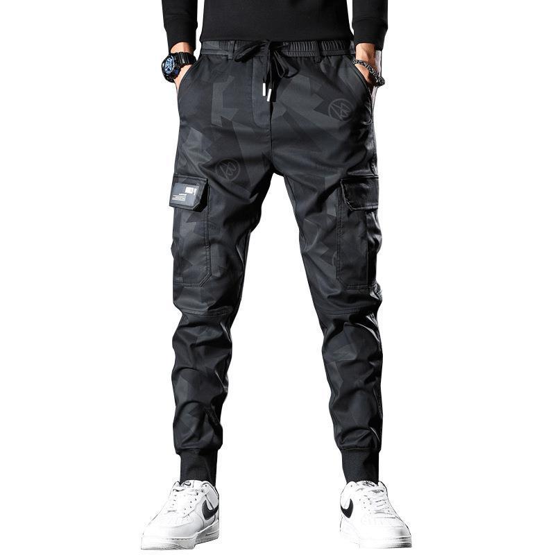 Spring/summer thin camouflage casual pants men's fashion brand new slim-fit elastic waist corset cargo long pants