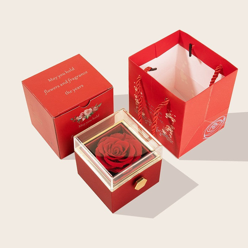 Creative rotating Valentine's Day rose  box Chinese Valentine's Day eternal flower proposal ring necklace box