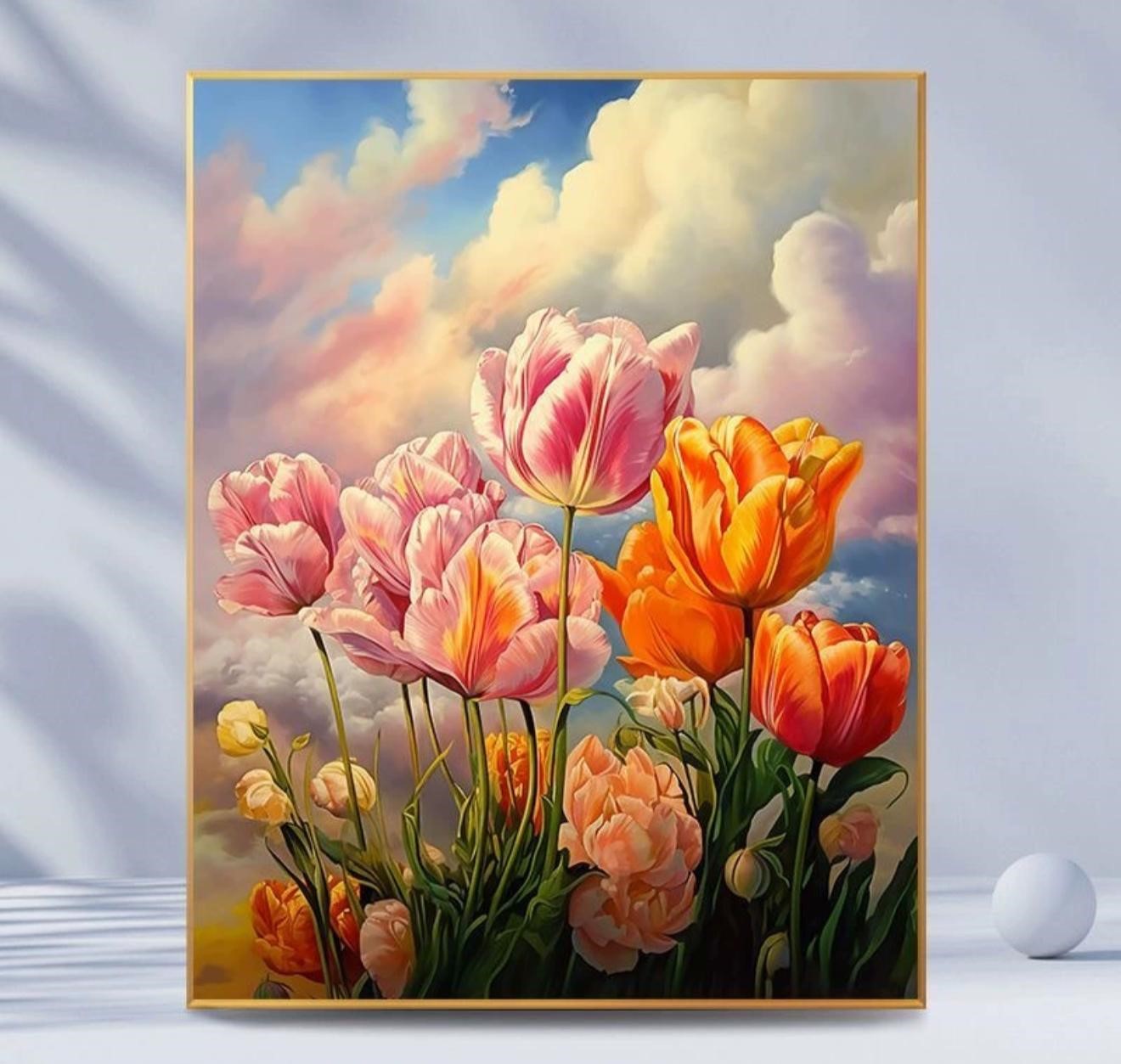 Sunset Rose DIY digital oil painting kit, hand-painted acrylic landscape fill color.