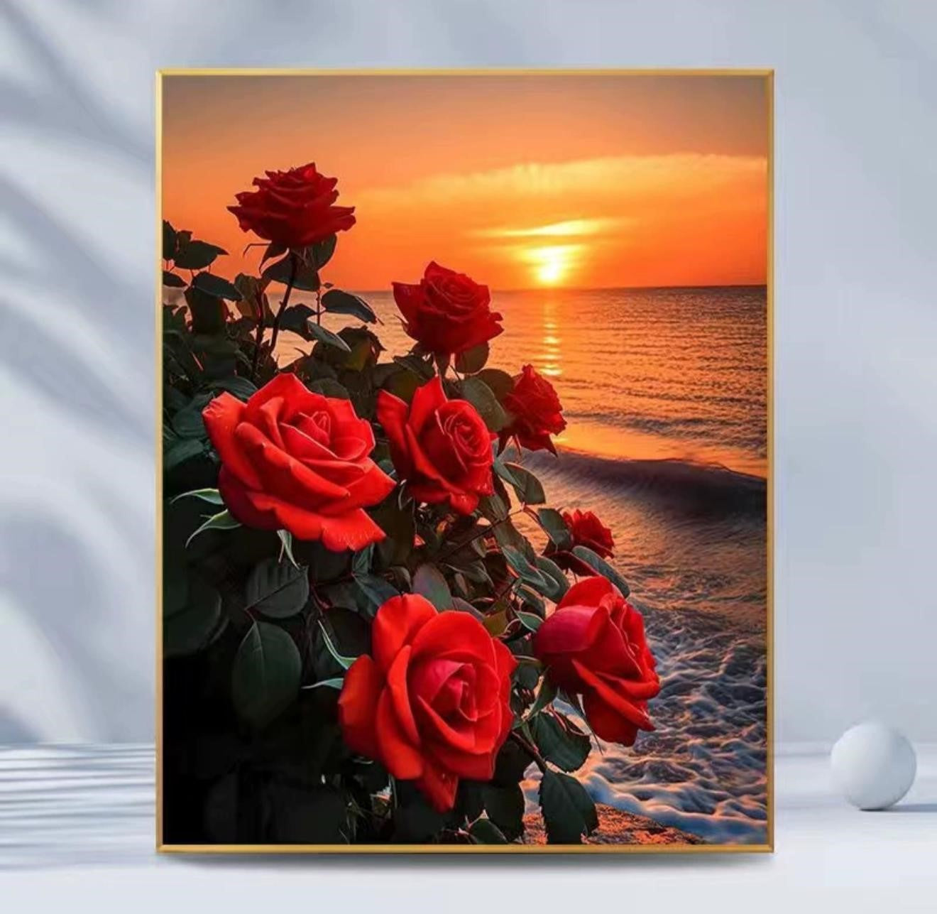 Sunset Rose DIY digital oil painting kit, hand-painted acrylic landscape fill color.