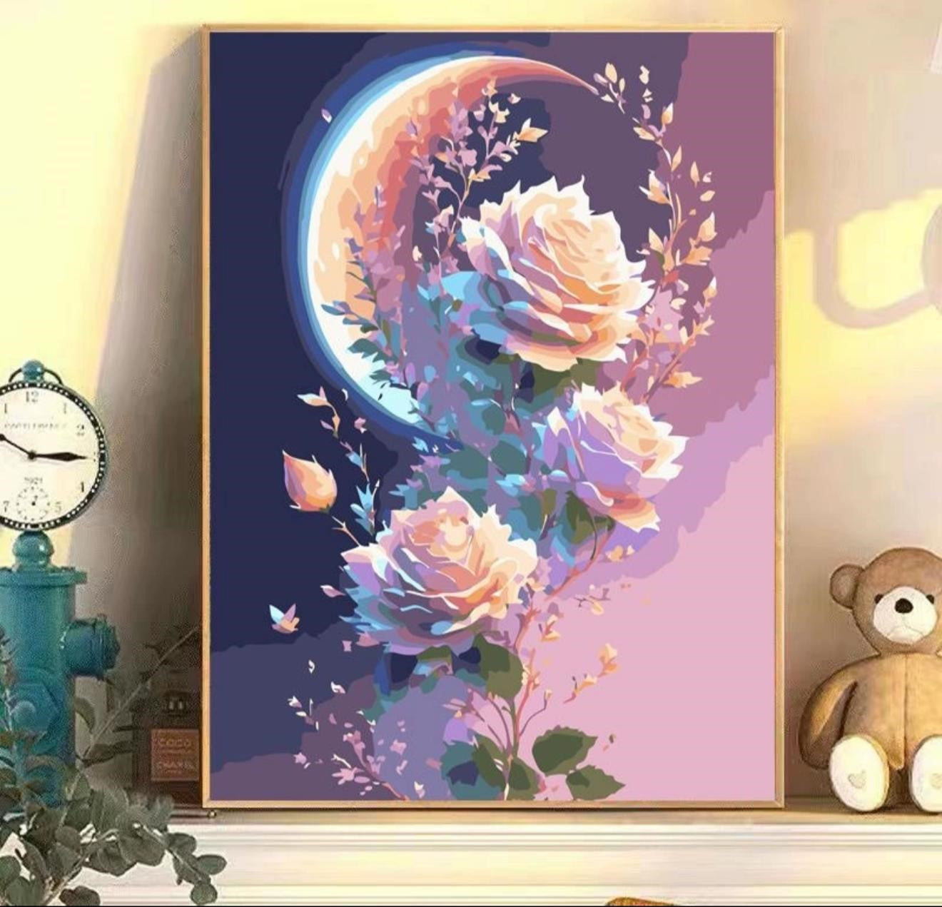 Sunset Rose DIY digital oil painting kit, hand-painted acrylic landscape fill color.