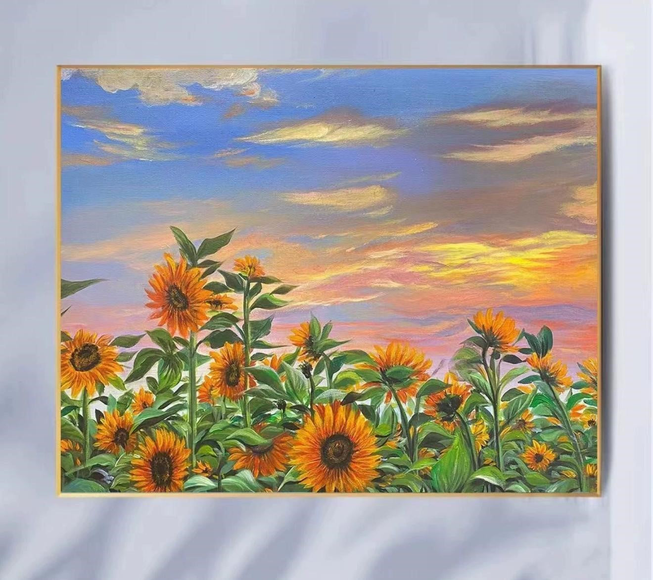 Sunset Rose DIY digital oil painting kit, hand-painted acrylic landscape fill color.