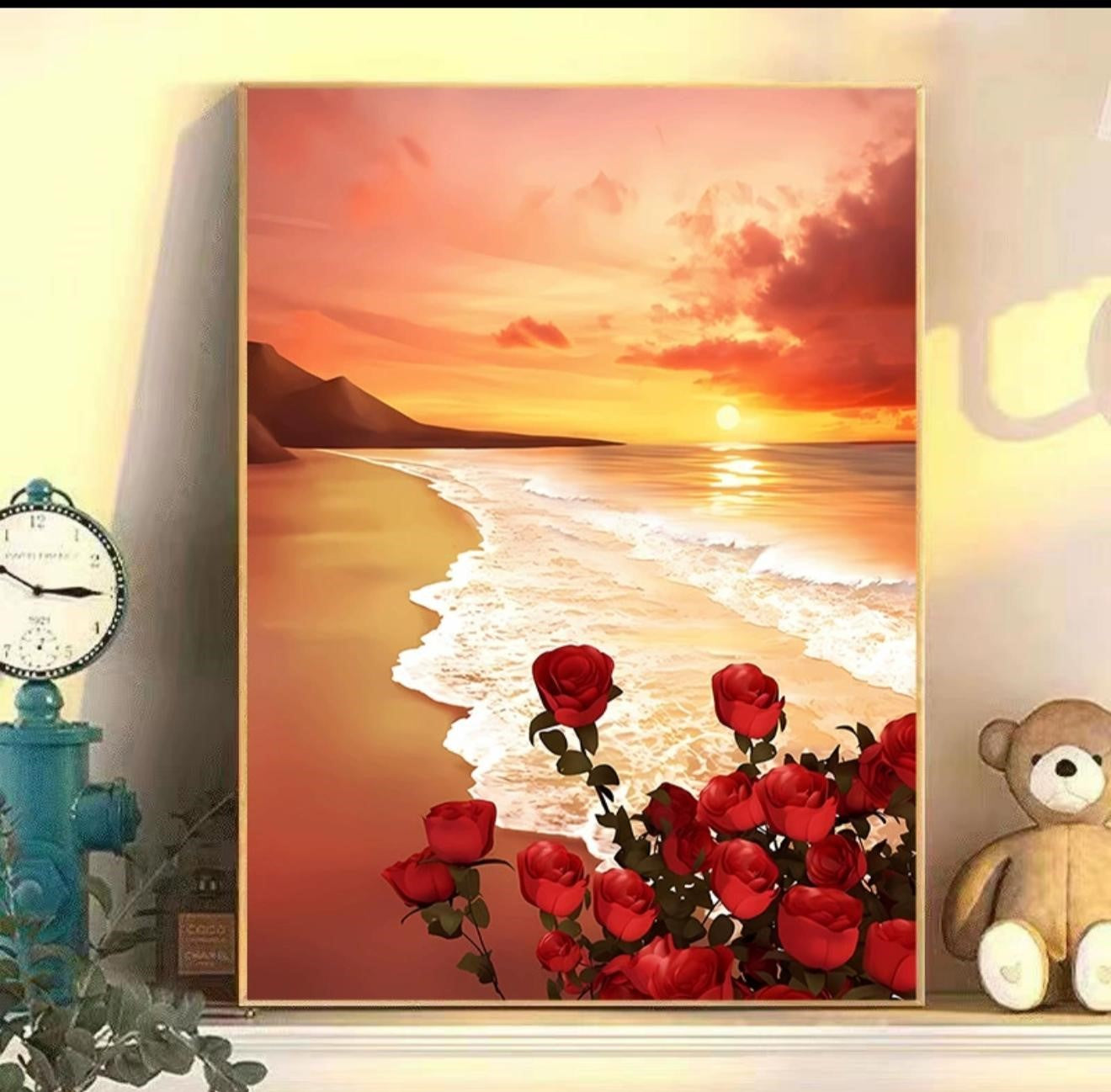 Sunset Rose DIY digital oil painting kit, hand-painted acrylic landscape fill color.