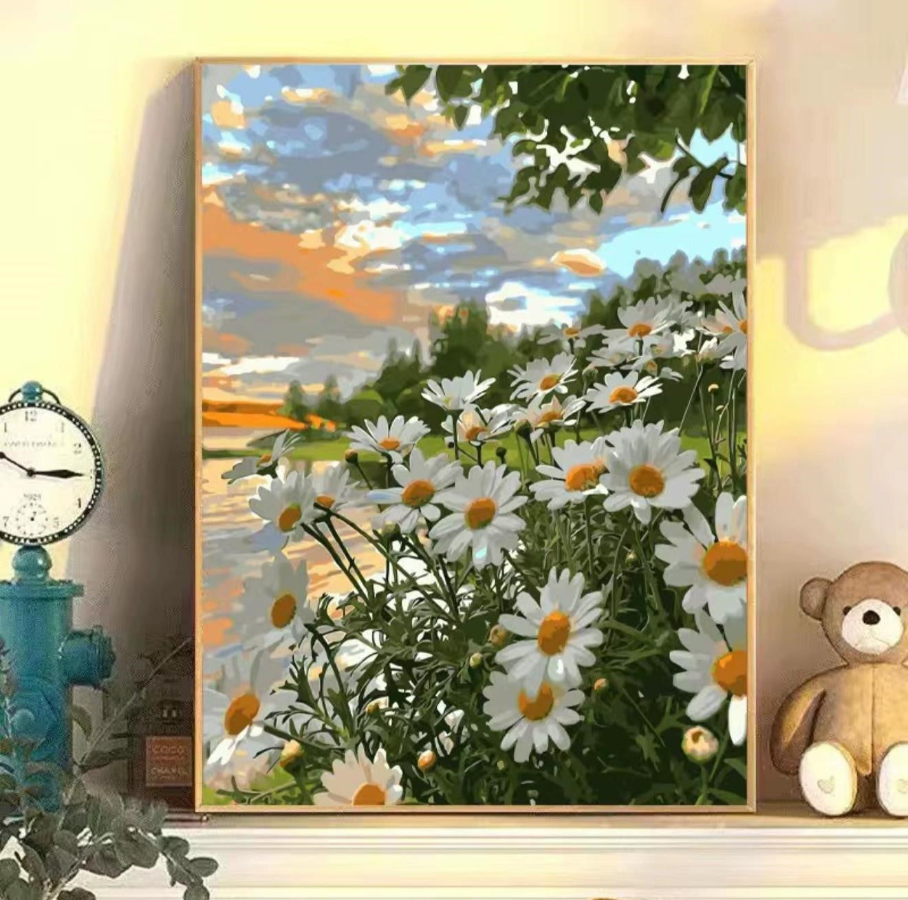 Sunset Rose DIY digital oil painting kit, hand-painted acrylic landscape fill color.