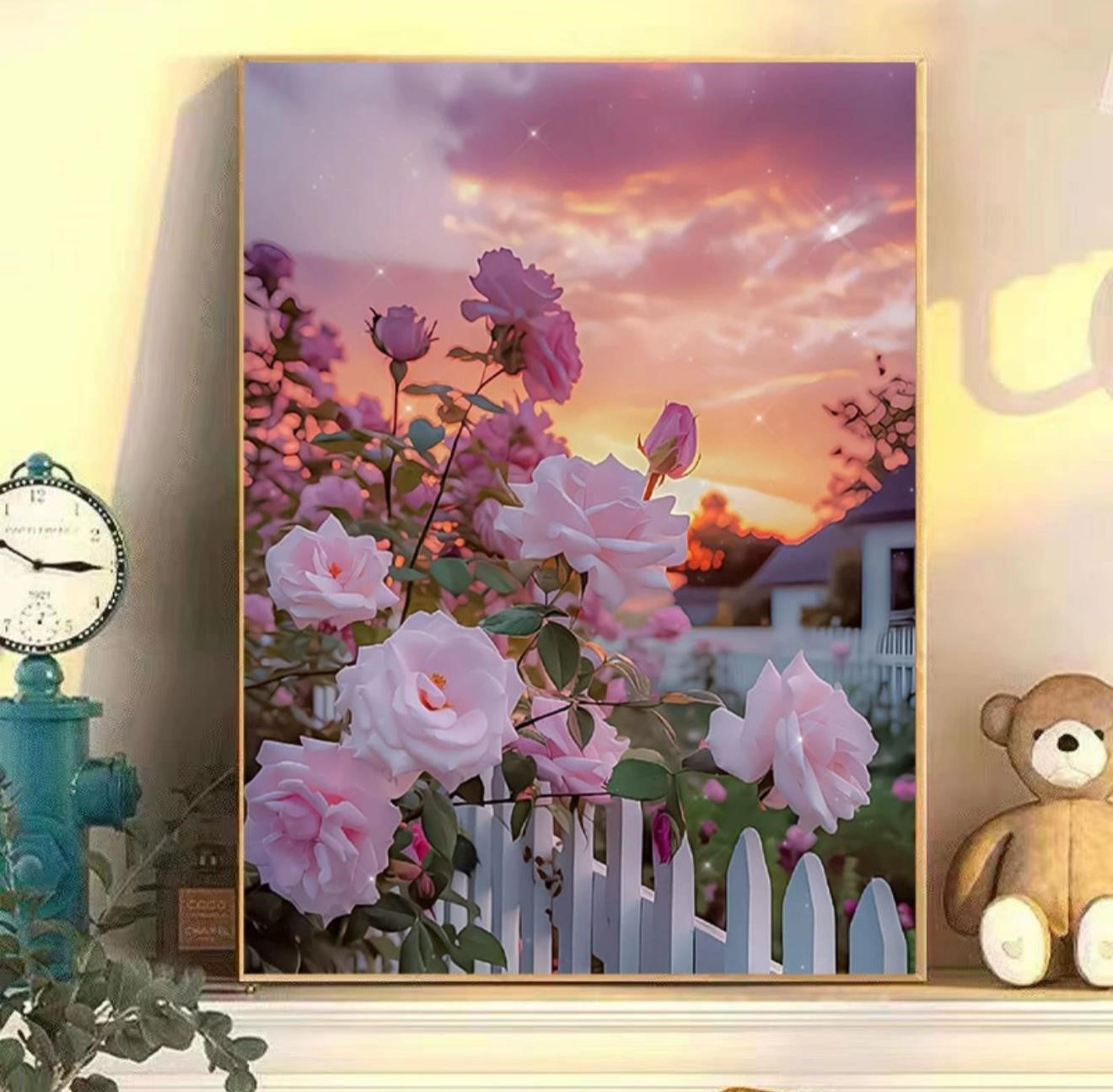 Sunset Rose DIY digital oil painting kit, hand-painted acrylic landscape fill color.