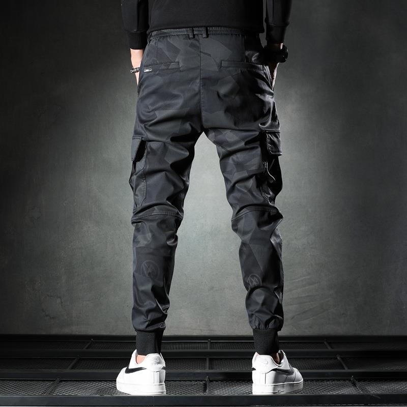 Spring/summer thin camouflage casual pants men's fashion brand new slim-fit elastic waist corset cargo long pants