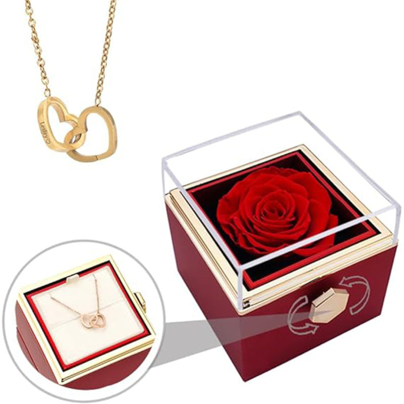 Creative rotating Valentine's Day rose  box Chinese Valentine's Day eternal flower proposal ring necklace box