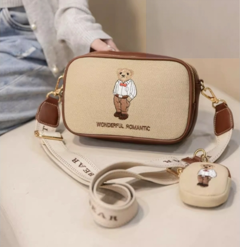 shoulder strap embroidered canvas square bag for women