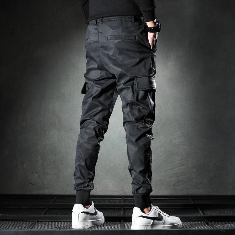 Spring/summer thin camouflage casual pants men's fashion brand new slim-fit elastic waist corset cargo long pants