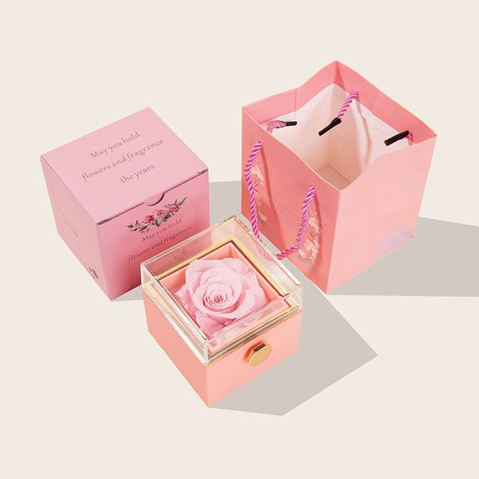 Creative rotating Valentine's Day rose  box Chinese Valentine's Day eternal flower proposal ring necklace box